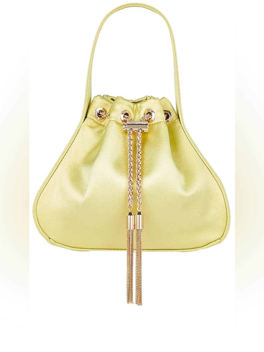 Olga Berg Miki Drawstring Chartreuse Satin Bag